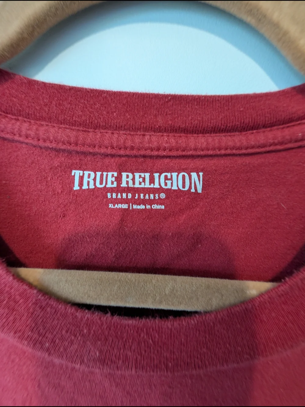 True Religion Red Short-Sleeve Logo Tee with White Graphic